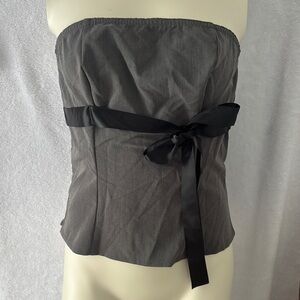 Gray Strapless Corset Top with Black Ribbon Tie Sexy Party‎ Club